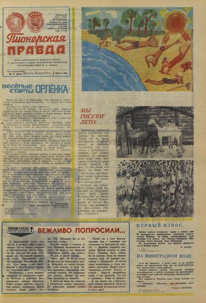 Пионерская правда. 1974. № 051 (5842): Орган Центрального Комитета ВЛКСМ и Центрального Совета Всесоюзной пионерской организации имени В.И. Ленина